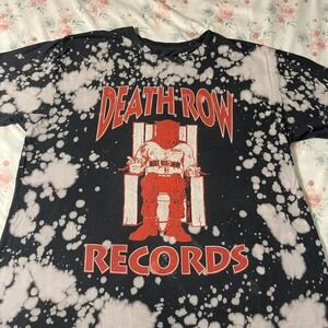 Death Row Records‎ Bleached Tie Dye T-Shirt Black Red Graphic Size L 23x28